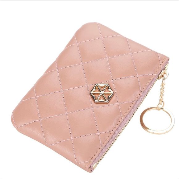 Women's Vegan Leather Zip Change Coin Purse Card Wallet with Keychain Ring Gifts - Picture 3 of 5